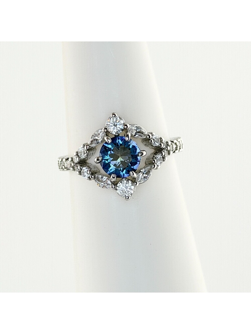 Bomb Party Ring Sz 9 RBP7257 “She Is Unique” Aquamarine CZ on Rhodium